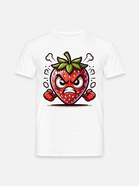 Wütende Erdbeere Cartoon Illustration - Männer T-Shirt -
