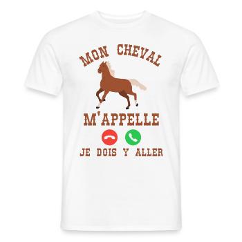 Mon cheval m appelle je dois y aller - T-shirt homme - blanc - Devant - AI Model Male 178 dark (178cm)