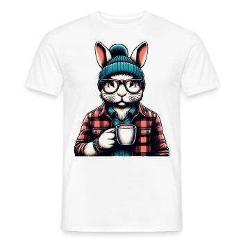 Lapin aimant le café avec verres et capuchon - T-shirt homme - blanc - Devant - AI Model Male 178 dark (178cm)