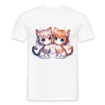Mignons amis chats avec des détails de cœur - T-shirt homme - blanc - Devant - AI Model Male 178 dark (178cm)