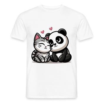 Câlin de chat et panda amoureux - T-shirt homme - blanc - Devant - AI Model Male 178 dark (178cm)