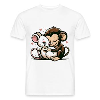 Cuddling Monkey And Mouse In Love - Men's T-Shirt - white - Front - AI Model Male 178 dark (178cm)