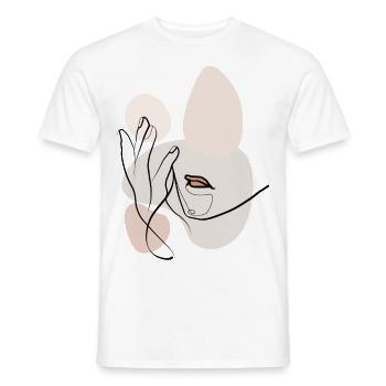 Boho female face fine black line, beige - Men's T-Shirt - white - Front - AI Model Male 178 dark (178cm)