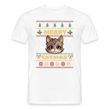 Cat Domestic Cat Shorthair Maine Coon Christmas - Men's T-Shirt - white - Front - AI Model Male 178 dark (178cm)