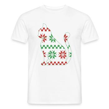 Cat Domestic Cat Shorthair Maine Coon Christmas - Men's T-Shirt - white - Front - AI Model Male 178 dark (178cm)