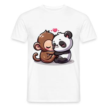 Cuddling Monkey And Panda In Love - Men's T-Shirt - white - Front - AI Model Male 178 dark (178cm)