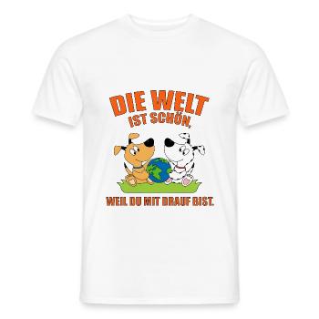 DIE WELT IST SCHÖN, WEIL DU MIT DRAUF BIST. HUNDE - Männer T-Shirt - Weiß - Vorne - AI Model Male 178 dark (178cm)
