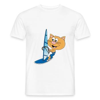 KATZE - WINDSURFER - SURFER - WASSERSPORT - SURFEN - Männer T-Shirt - Weiß - Vorne - AI Model Male 178 dark (178cm)