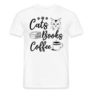 Cats Books Coffee Cat Owner Cat Lover Reading Book - Männer T-Shirt - Weiß - Vorne - AI Model Male 178 dark (178cm)