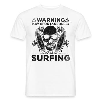 Warning when water surfing can be spontaneous about surfing - Men's T-Shirt - white - Front - AI Model Male 178 dark (178cm)