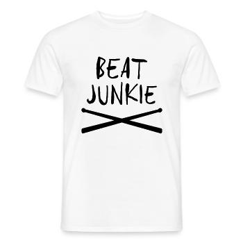 Beat Junkie Drumsticks pour percussionniste batteur - T-shirt homme - blanc - Devant - AI Model Male 178 dark (178cm)