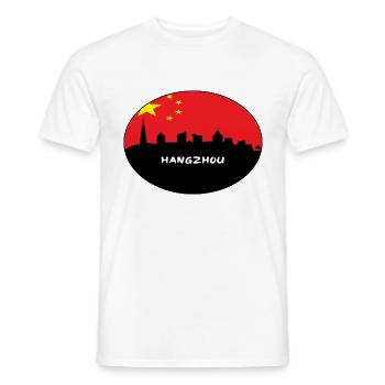 Hangzhou-China-Flaggen-Skyline-Schattenbild-Reise - Männer T-Shirt - Weiß - Vorne - AI Model Male 178 dark (178cm)