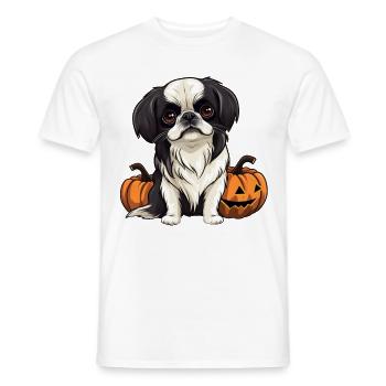Japanese Chin Dog Pumpkin Lazy Halloween - Men's T-Shirt - white - Front - AI Model Male 178 dark (178cm)