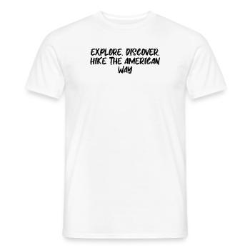 Randonnée - Explorer. Découvrir. Randonnée à l’américaine - T-shirt homme - blanc - Devant - AI Model Male 178 dark (178cm)