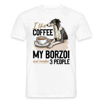I like coffee my Borzoi and maybe 3 people - Men's T-Shirt - white - Front - AI Model Male 178 dark (178cm)