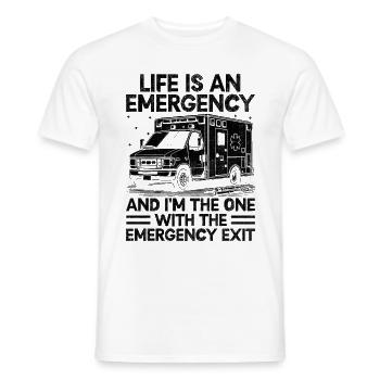 La vie est une urgence et c’est moi qui ai l’urgence - T-shirt homme - blanc - Devant - AI Model Male 178 dark (178cm)