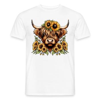 Scottish Highland Cattle Sunflower - Men's T-Shirt - white - Front - AI Model Male 178 dark (178cm)