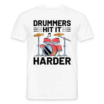 Schlagzeuger schlagen härter zu Schlagzeuger Schlagzeug trommeln - Männer T-Shirt - Weiß - Vorne - AI Model Male 178 dark (178cm)
