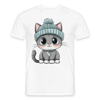 Chat mignon mignon bébé enfants animal dessin animé - T-shirt homme - blanc - Devant - AI Model Male 178 dark (178cm)