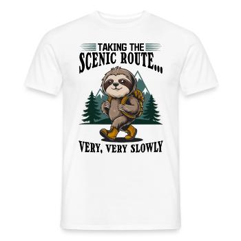 Sloth Hiking Mountains Taking the scenic route - Men's T-Shirt - white - Front - AI Model Male 178 dark (178cm)