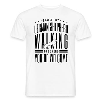 J’ai arrêté mon berger allemand qui marchait pour être ici Chien - T-shirt homme - blanc - Devant - AI Model Male 178 dark (178cm)