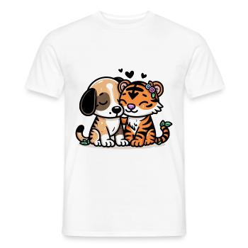 Câlin Chien Et Tigre Amoureux - T-shirt homme - blanc - Devant - AI Model Male 178 dark (178cm)