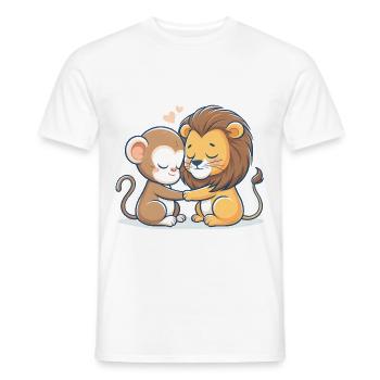 Cuddling Monkey And Lion In Love - Men's T-Shirt - white - Front - AI Model Male 178 dark (178cm)