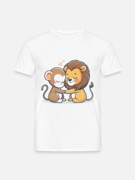 Abrazando al mono y al león enamorados - Camiseta hombre - blanco