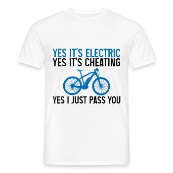 C’est électrique, c’est de la triche, je viens de te dépasser 1 - T-shirt homme - blanc - Devant - AI Model Male 178 dark (178cm)