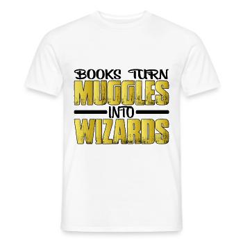 Books Turn Muggles Into Wizards 2 - Men's T-Shirt - white - Front - AI Model Male 178 dark (178cm)
