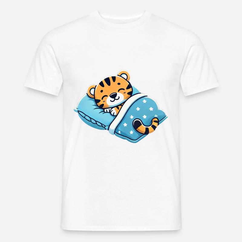 Tiger Sleeping In Bed At Night Time - Männer T-Shirt - Weiß