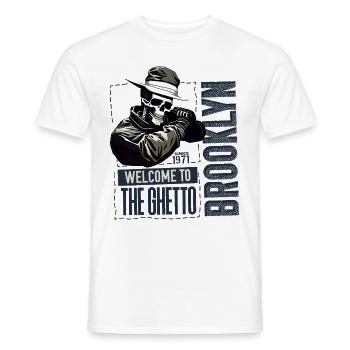 Skull Bienvenue dans le ghetto Brooklyn New York USA - T-shirt homme - blanc - Devant - AI Model Male 178 dark (178cm)
