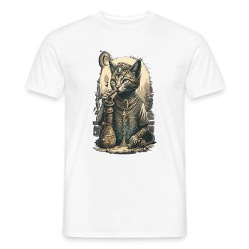 Egypt Cat Smoke with hookah Amazing Design - Men's T-Shirt - white - Front - AI Model Male 178 dark (178cm)