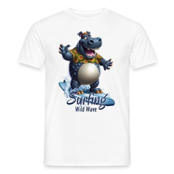 Lustiges Nilpferd mit einem Surfbrett - Surfer - Männer T-Shirt - Weiß - Vorne - AI Model Male 178 dark (178cm)