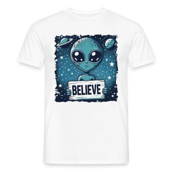 Lustiges Außerirdischer Alien Believe - Männer T-Shirt - Weiß - Vorne - AI Model Male 178 dark (178cm)