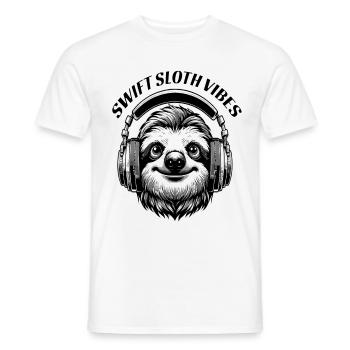 Swift Sloth Vibes, Chill Beats Music Lover - Men's T-Shirt - white - Front - AI Model Male 178 dark (178cm)