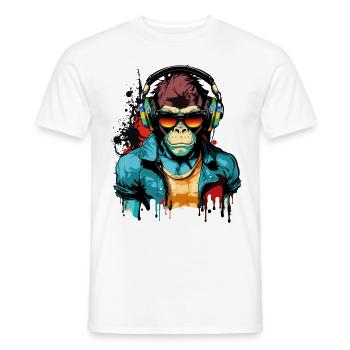Monkey Headphones Sunglasses Gamer Gaming Music - Men's T-Shirt - white - Front - AI Model Male 178 dark (178cm)