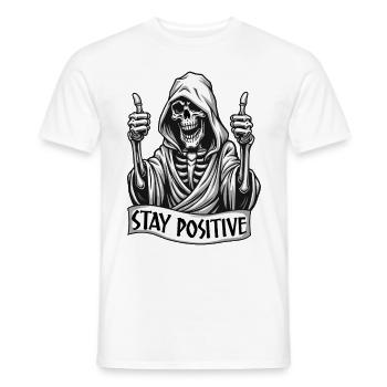 Stay Positive – Lustiger Sensenmann - Männer T-Shirt - Weiß - Vorne - AI Model Male 178 dark (178cm)