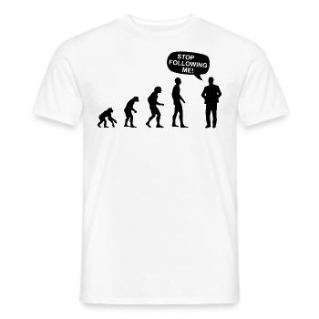 Stalker Evolution STOP FOLLOWING ME joke gift - Men's T-Shirt - white - Front - AI Model Male 178 dark (178cm)