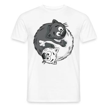 YIN and YANG Cats Kitten Funny Cat Cartoon - Men's T-Shirt - white - Front - AI Model Male 178 dark (178cm)