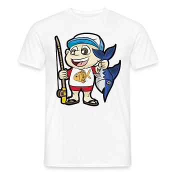 Glücklicher Angler Sohn Fisch Angel Fischer Comic - Männer T-Shirt - Weiß - Vorne - AI Model Male 178 dark (178cm)