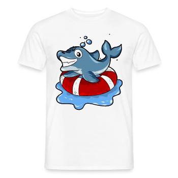 Dolphin Swimming Swimmer Lifebuoy Gift - Men's T-Shirt - white - Front - AI Model Male 178 dark (178cm)