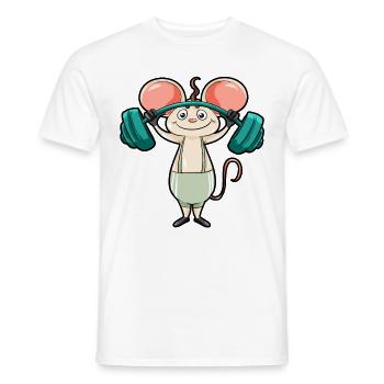 Mouse the weights Lifts weight training bench press child - Men's T-Shirt - white - Front - AI Model Male 178 dark (178cm)