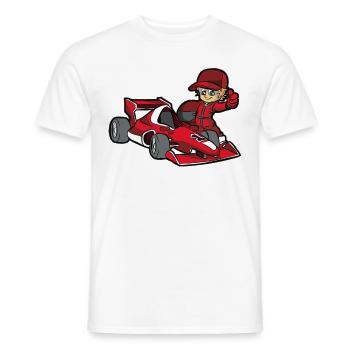Samochód wyścigowy pilot czerwony kierowca wyścigowy syn chłopiec - T-shirt męski - biały - Przód - AI Model Male 178 dark (178cm)