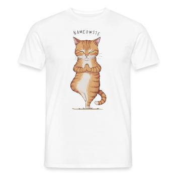 Funny Yoga Cat Nameowste Tree Meditation Zen - Men's T-Shirt - white - Front - AI Model Male 178 dark (178cm)