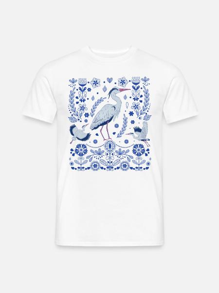 Großer Blaureiher Volkskunst - Männer T-Shirt - Weiß