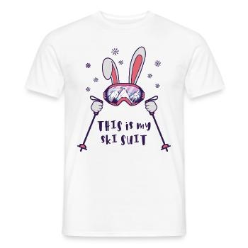 This is my Ski Suit Skiing Rabbit with ski poles - Men's T-Shirt - white - Front - AI Model Male 178 dark (178cm)