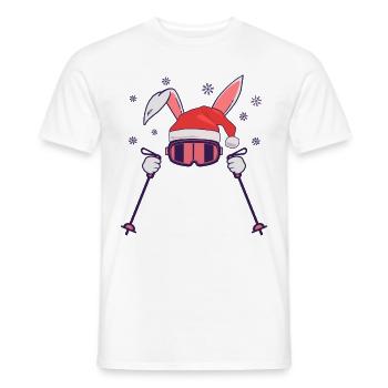 Lapin de ski Lapin de ski avec chapeau de Père Noël et bâtons de ski - T-shirt homme - blanc - Devant - AI Model Male 178 dark (178cm)