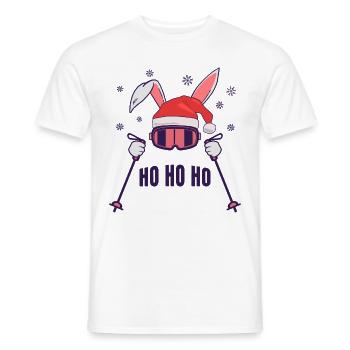 Lapin de ski Lapin de ski avec chapeau de Père Noël et bâtons de ski - T-shirt homme - blanc - Devant - AI Model Male 178 dark (178cm)