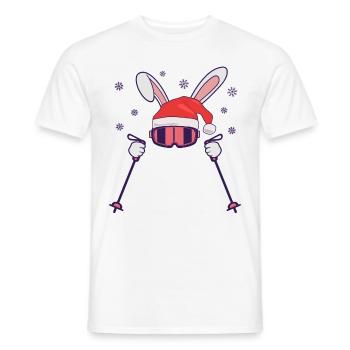 Skihase Skihäschen mit Nikolausmütze und Skistöcke - Männer T-Shirt - Weiß - Vorne - AI Model Male 178 dark (178cm)